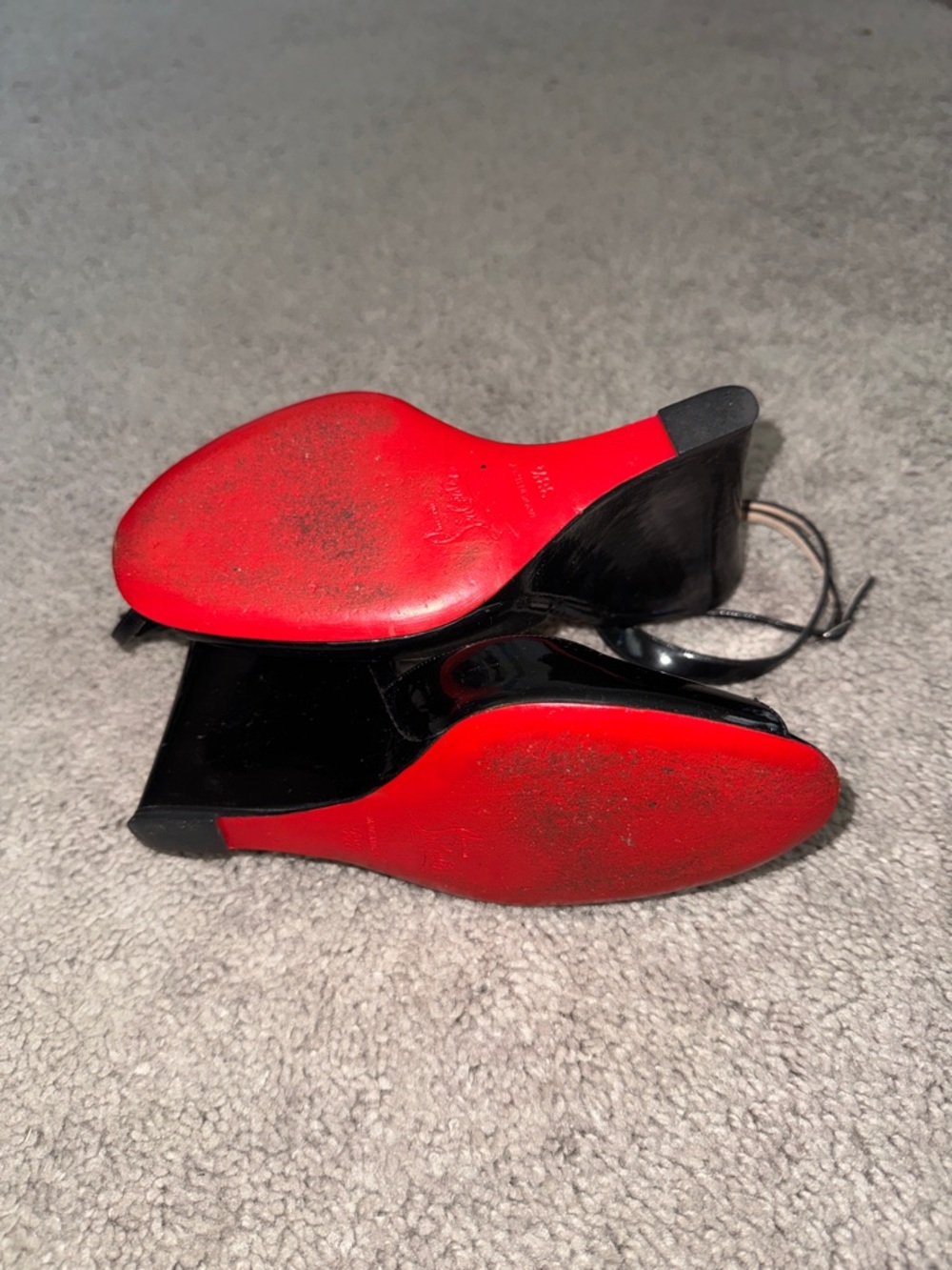 Christian Louboutin Black Patent Peep-Toe Ankle-Strap Heels - Picture 7 of 8